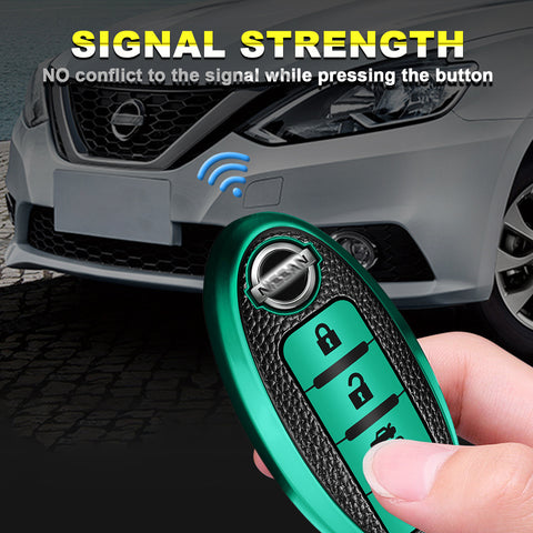 Soft 4 Button TPU+Leather Smart Key Cover Case Protector Holder For Nissan Green