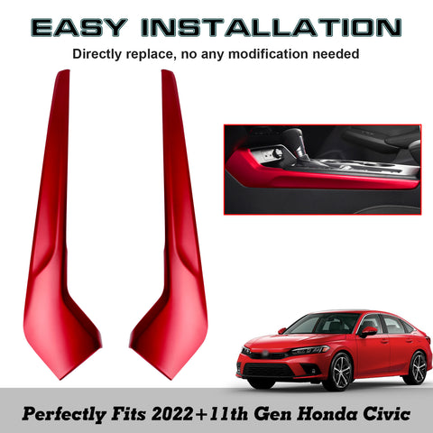 2x Red interior Gear Shift Both Side Cover Trim For Honda Civic 11th Gen 2022