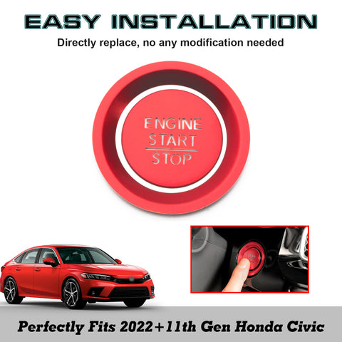 Red JDM Sport Style Engine Start Button Cover Trim For Honda Civic 11th Gen 2022