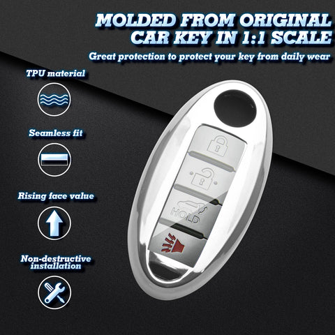 Black Soft TPU + Hard ABS Remote Smart Key Fob Shell Cover For Nissan 3 4 5 Buttons