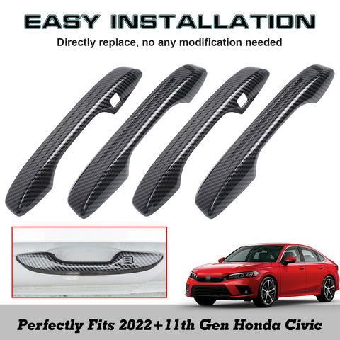 4pcs Carbon Fiber Pattern Door Handle Cover Trim For Honda Civic 11th Gen 2022