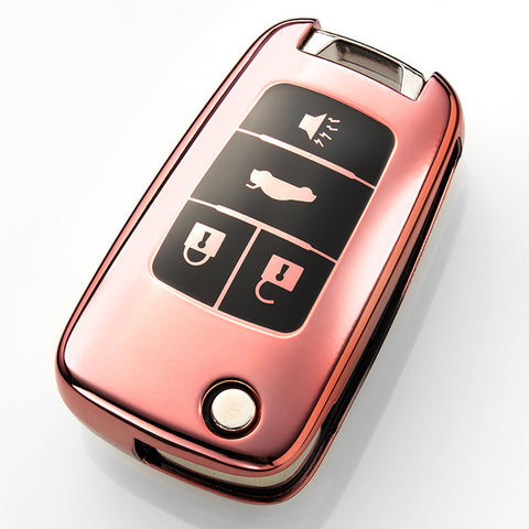 Red / Rose Gold Soft TPU Full Protection Remote Key Fob Case Cover for Chevrolet Cruze Malibu 4-button Flip Key
