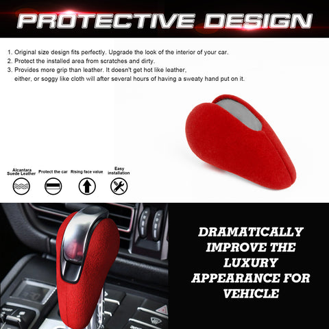 Red Suede Gear Shift Knob Cover Sticker For Porsche Macan Panamera Boxter 911