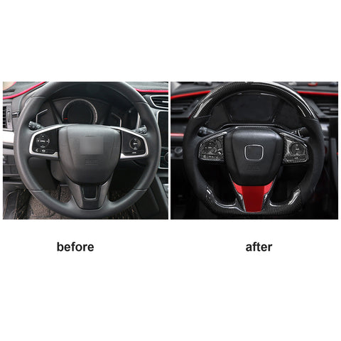 Carbon Fiber Look Steering Wheel +Lip Panel Cover Trims For Civic 10th Gen 16+