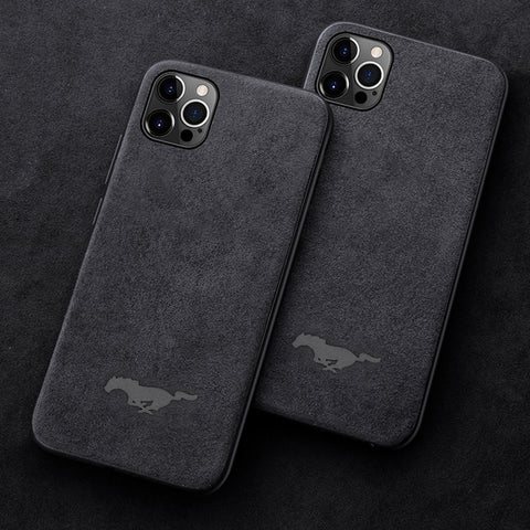 Matte Alcantara Leather Mustang Logo for iPhone 12 Pro Max Luxury Business Cover Ultra Slim Protective (Black)