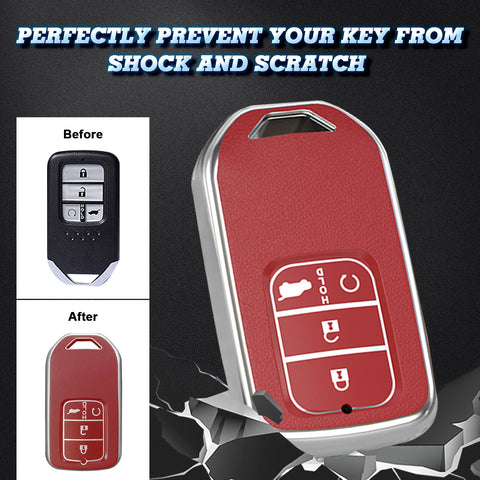 Red Soft TPU Leather Full Protect Key Fob Cover Case For Honda Civic 2014-2023