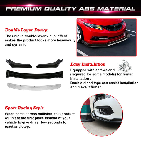 Front Bumper Lip Chin Spoiler Splitter Diffuser Protector Body Kit Compatible with Honda Accord Civic or Volkswagen MK5 MK6 MK7 or Kia Optima or Mitsubishi Lancer, Matte Black w/White 4pcs