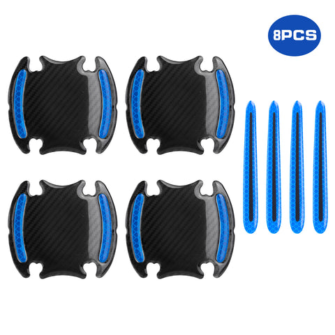 Car Door Handle Reflective Stickers Scratch Protective Cover Guard, Carbon Fiber Pattern w/Safety Warning Strip (Yellow)