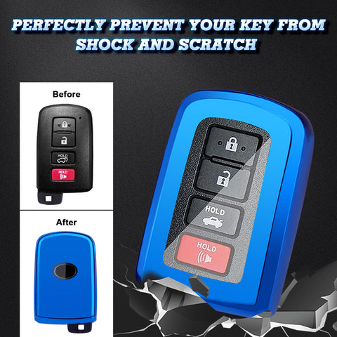 Blue TPU Full Seal Smart Key Fob Case For Toyota Camry Corolla Highlander Avalon