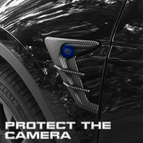 Glossy Carbon Fiber Side Fender Camera Flank Cover Trim For Tesla Model 3 Y 2021