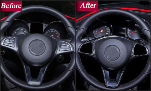 Xotic Tech Carbon Fiber Pattern/ Silver Chrome Steering Wheel Panel Cover Sticker for Mercedes Benz C E GLC 2014- 2017
