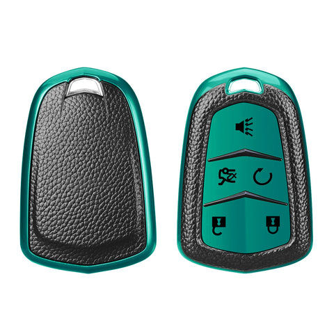 Xotic Tech Green TPU w/ Printed 5-Button Key Fob Shell Cover Case w/Red Keychain, Compatible with Cadillac CT6 XT5 CTS XTS SRX ATS HYQ2AB HYQ2EB Smart Keyless Entry Key