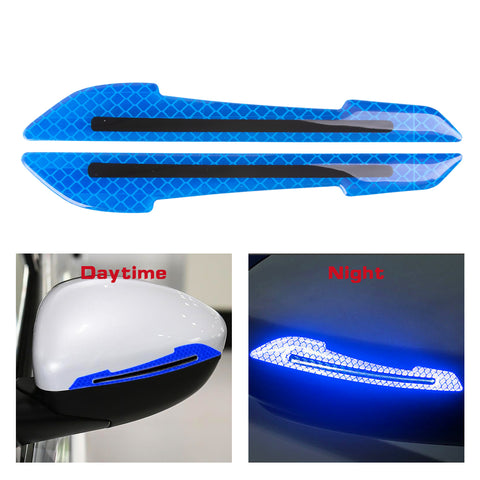 Car Side Door Marker Rearview Mirror Edge & Door Handle Protector Guard Cover Warning Sticker Set, Carbon Fiber Pattern w/ Reflective Safety Strip (Blue)