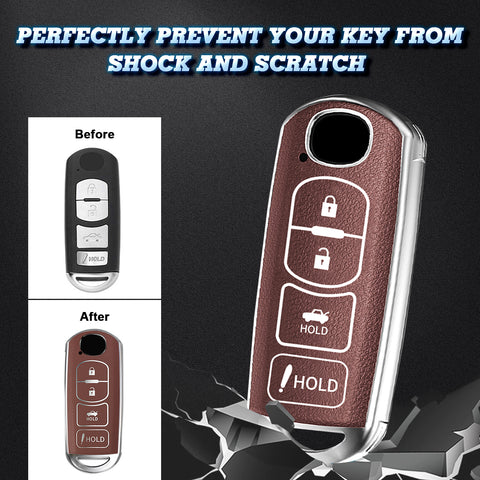 Brown Soft TPU Leather Full Protect Remote Key Fob Cover For 2009-2023 MAZDA 3 6