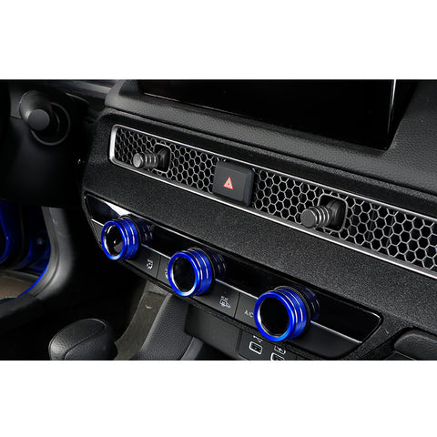 3PCS Blue Center Console AC Climate Knob Ring Overlay Trim For Honda Civic 2022+