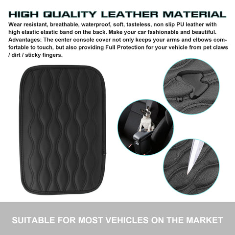 1PC PU Leather Wavy Texture Center Armrest Cover Seat Box Cushion Decor Trim Universal 30x21CM