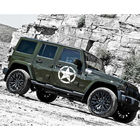 For Jeep Front Hood Sticker - Black/ White/ Yellow Army Military Star Vinyl Graphic Decal for Car Body Trunk Side Fender Door Bumper