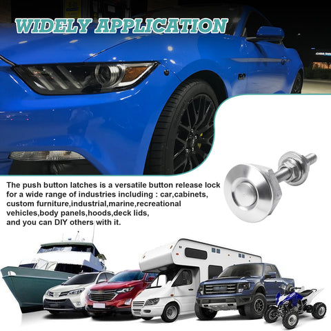 Universal Silver Car Latch Push Button Bumper Hood Bonnet Quick Release Fasteners 2Pcs/Set