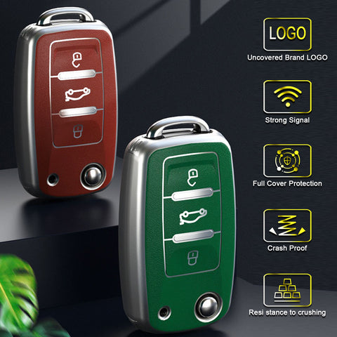 Key Fob Cover for VW Volkswagen Golf GTI Passat Beetle Tiguan Polo EOS Jetta MK1-MK6 3 Buttons,Soft TPU Full Protection Key Shell Case Smart Remote Entry,Green