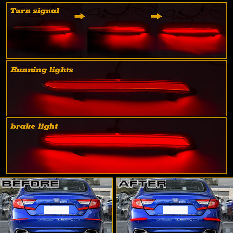 Red LED Bumper Reflector Flowing Brake Tail Light Signal For 2018-2021 Honda Accord
