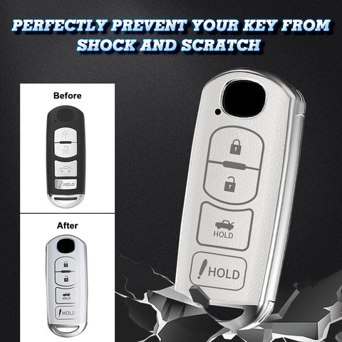 White Soft TPU Leather Full Protect Remote Key Fob Cover For 2009-2023 MAZDA 3 6