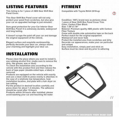 Carbon Fiber ABS Console Gear Shift Media Overlay Trim For Toyota RAV4 2019-2024