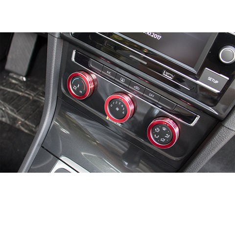 3pcs Aluminum AC Climate Control Ring Air Condition Knob Cover Trim for Volkswagen MK7 Golf GTI, Red