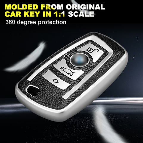 For BMW 1 2 3 4 5 6 7 Series Silver TPU Leather Full Protect Key Fob Case Cover