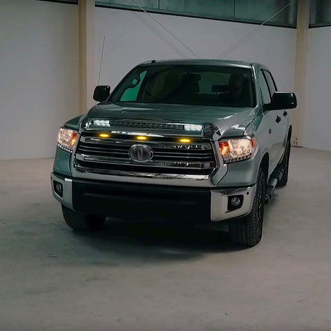 3x Smoked Lens Amber LED Front Center Grille Marker Running Light Package For Toyota Tundra 2014-2021 (With Wiring,Hardware)