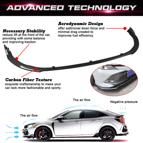 Black Carbon Fiber Style Front Bumper Lip Splitter Trim For Camry SE XSE 2018-up