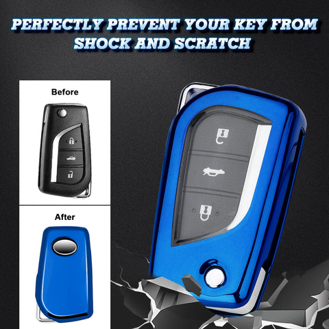Blue TPU Shockproof Flip Key Fob Case For Toyota Auris Corolla Yaris 2/3/4 Button