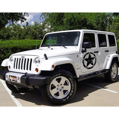 For Jeep Front Hood Sticker - Black/ White/ Yellow Army Military Star Vinyl Graphic Decal for Car Body Trunk Side Fender Door Bumper