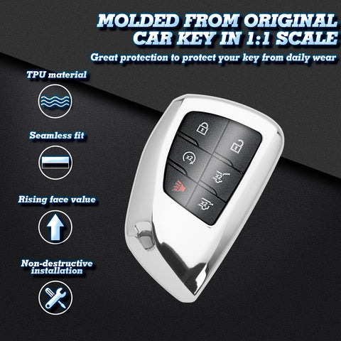 Silver Soft TPU Full Protect Remote Key Fob Cover For Chevrolet Suburban 2021-up