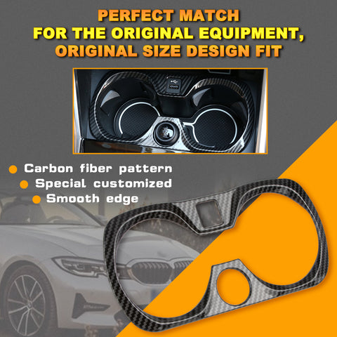 Carbon Fiber ABS Center Water Cup Holder Cover Trim For BMW 3 Series G20 2019-21