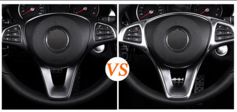 Xotic Tech Carbon Fiber Pattern/ Silver Chrome Steering Wheel Panel Cover Sticker for Mercedes Benz C E GLC 2014- 2017