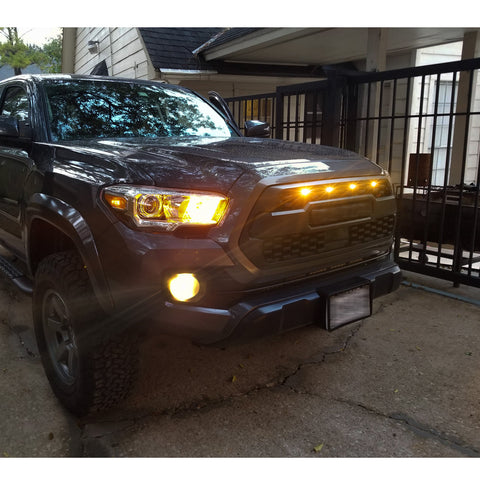 4pcs Smoked Lens Front Grille Amber LED Light Kit for Toyota Tacoma w/TRD Pro Grille 2016-2021 or RAV4 2019-2021