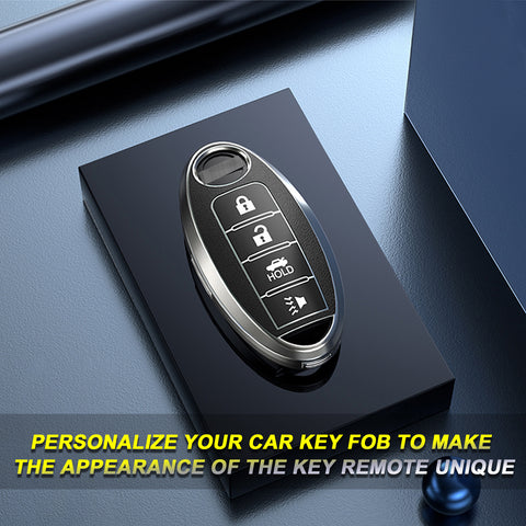 Smart Key Fob Cover Case Holder Soft TPU Full Cover Protection For Nissan Altima Maxima Murano Sentra Versa Pathfinder Armada 4 Button Keyless Entry Remote, Black