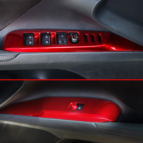 4pcs Carbon Fiber Pattern / Red ABS Car Door Window Lock Panel Switch Bezel Cover Driver Passenger Side for Toyota Camry 2018-2024