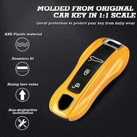 Yellow Remote Control Key Fob Cover Hard Shell w/Keychain For Porsche Cayenne Panamera 2018+