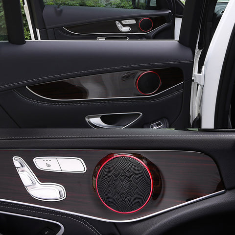 4pcs Blue/ Red Aluminum Car Door Audio Speaker Ring Cover Trim Decal for Mercedes Benz W205 C-Class GLC Class GLC200L 2015+
