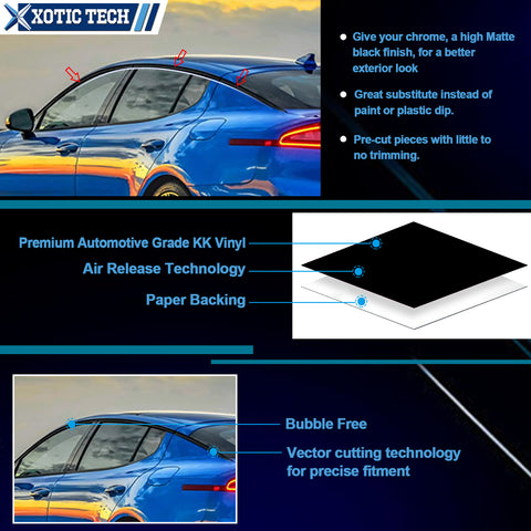 Set(6pcs) Gloss Black Vinyl Pre-Cut Window Strip Cover For Kia Stinger 2018-2020