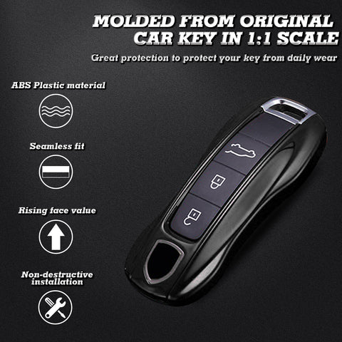 Black Remote Control Key Fob Cover Hard Shell w/Keychain For Porsche Cayenne Panamera 2018+
