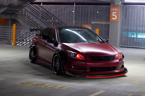 Xotic Tech Front Bumper Lip Chin Spoiler Splitter Diffuser Protector Guard Body Kit Compatible with Honda Accord Civic, Volkswagen MK5 MK6 MK7,Kia Optima,Mitsubishi Lancer, Black w/Red 4pcs