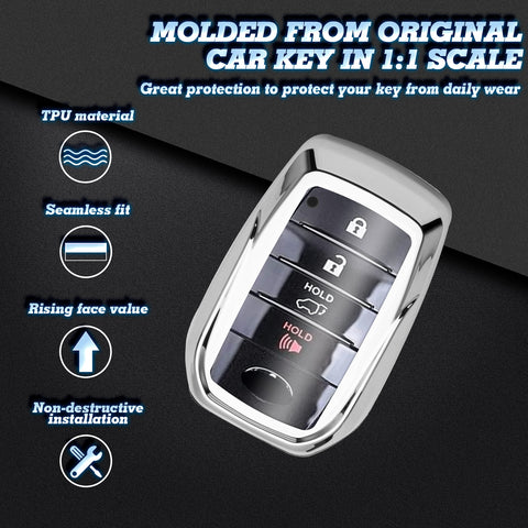 Silver TPU Full Protect Remote Key Fob Cover For Toyota Land Cruiser 2018-2022