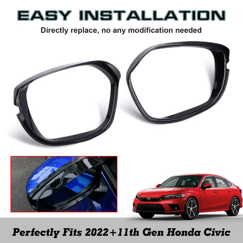 2Pcs Gloss Black Mirror Rear View Bezel Molding For Honda Civic 11th Gen 2022+