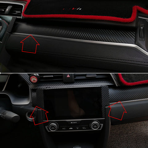 Carbon Fiber Style Center Dashboard Console Panel Vinyl Decal Trim Sticker Molding for Honda Civic 2016 2017 2018 2019 2020