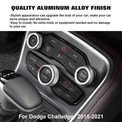 3PCS Silver Alloy Aluminum AC Climate Twist Radio Volume Adjust Switch Button Control Knob Ring Cover Trim Compatible with Dodge Charger Challenger or Chrysler 300 300s 2015-2021