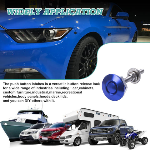 Blue Push Button Bumper Trunk Hood Bonnet Decor Quick Release Fastener Trim Kit