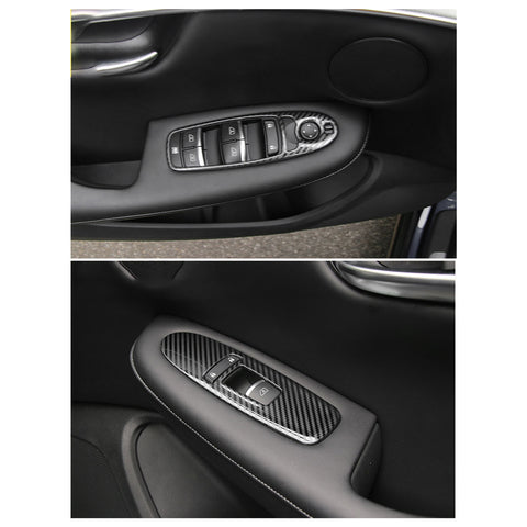 4pcs Carbon Fiber Pattern Car Door Window Lock Panel Frame Cover Window Lift Switch Bezel Trim Driver Passenger Side for Infiniti Q50 Q60 2017-2022