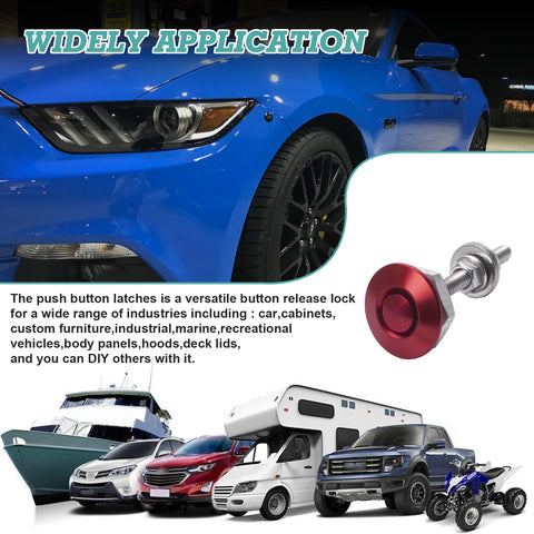 2X Red Push Button Quick Release Hood Bonnet Pins Lock Clip Car Bumper Latch Kit